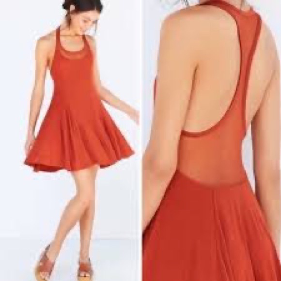 UO Silence + Noise Rust Mesh Racerback A-Line Dress (L) - Picture 1 of 5